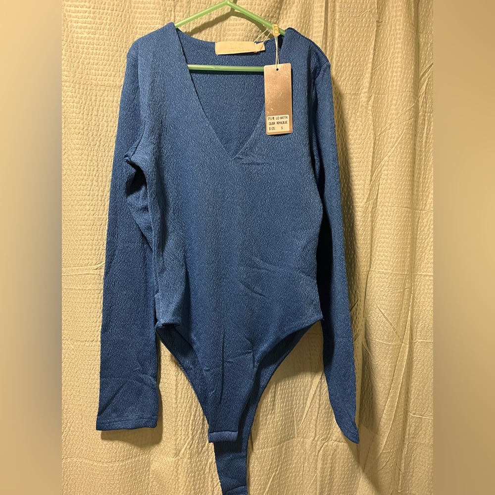 Blue V-Neck Button Down Shirt